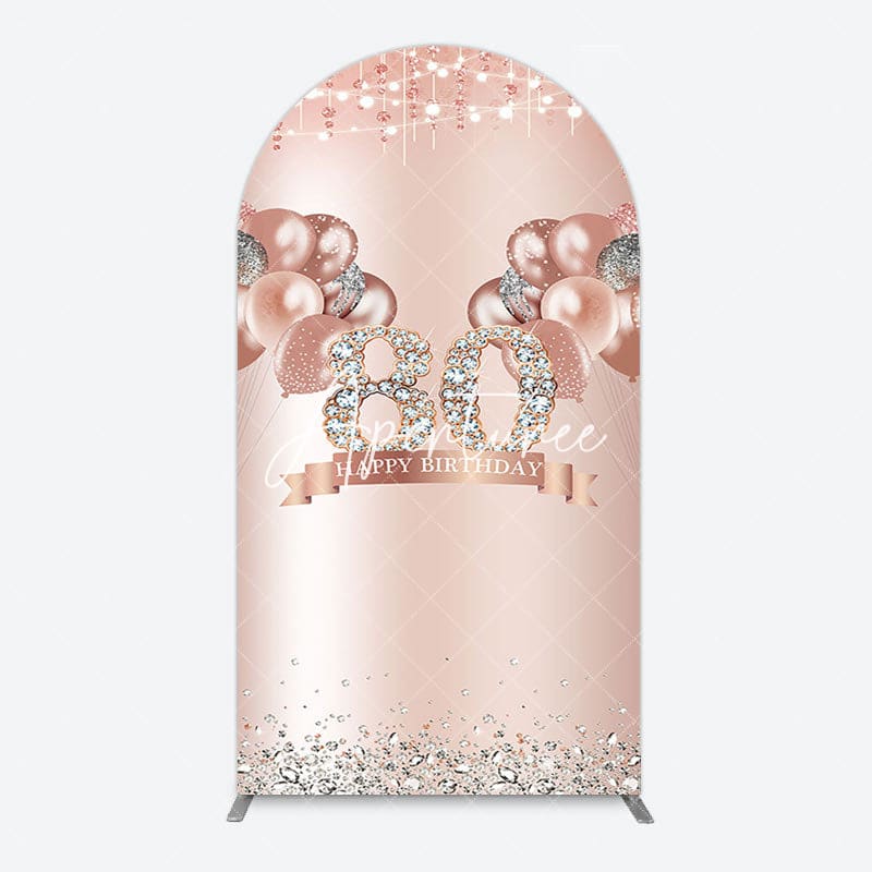 Aperturee - Aperturee Rose Gold Balloon Glitter 80th Birthday Arch Backdrop