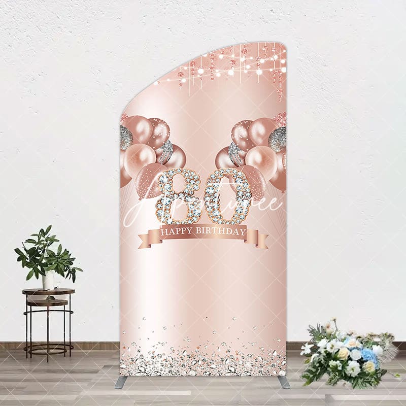 Aperturee - Aperturee Rose Gold Balloon Glitter 80th Birthday Arch Backdrop