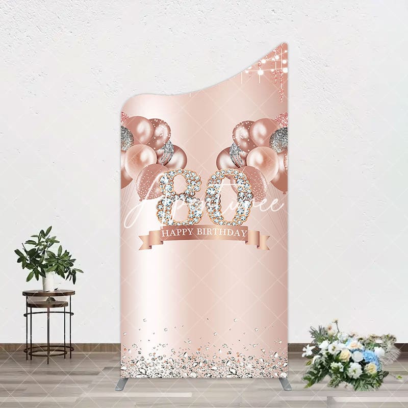 Aperturee - Aperturee Rose Gold Balloon Glitter 80th Birthday Arch Backdrop