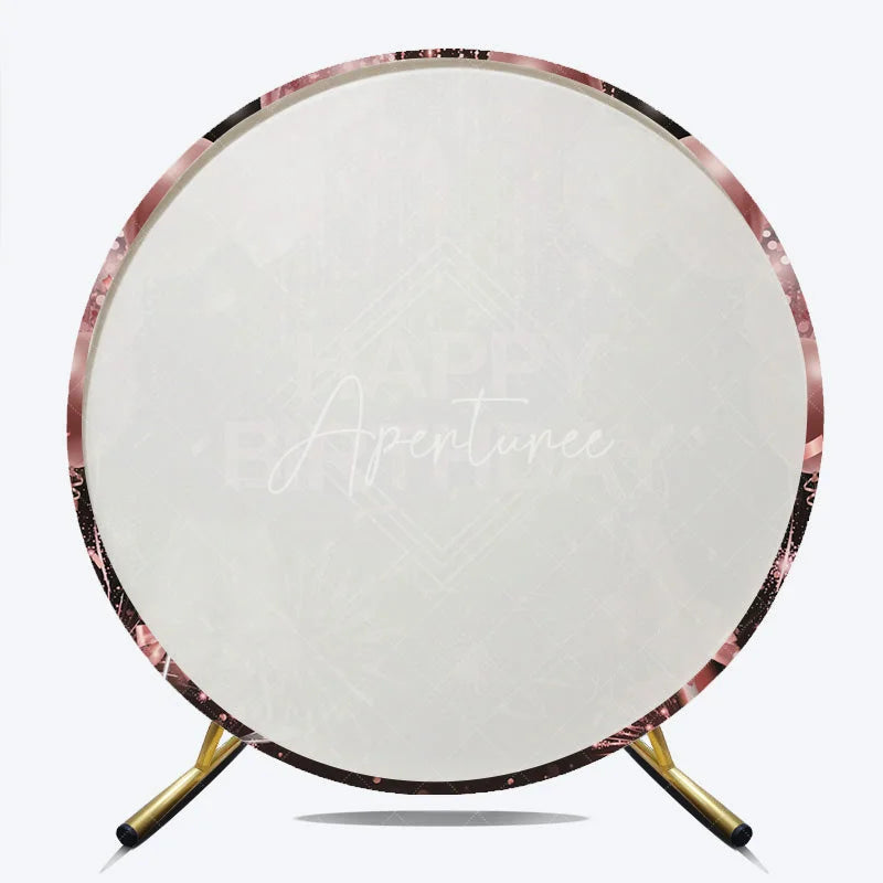 Aperturee - Aperturee Rose Gold Champagne Round Backdrop Happy Birthday Fireworks and Balloons Background Glitter Glamour Party Decor