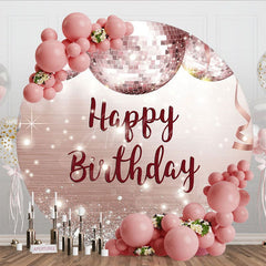 Aperturee - Aperturee Rose Gold Disco Ball Circle Happy Birthday Backdrop