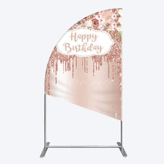 Aperturee - Aperturee Rose Gold Glitter Flowers Birthday Half Moon Arch Backdrop