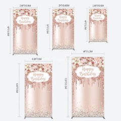 Aperturee - Aperturee Rose Gold Glitter Flowers Birthday Rectangle Backdrop