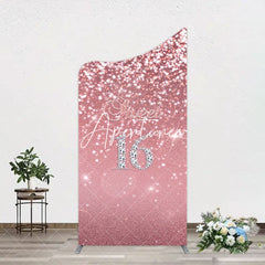 Aperturee - Aperturee Rose Gold Glitter Sweet 16 Birthday Arch Backdrop