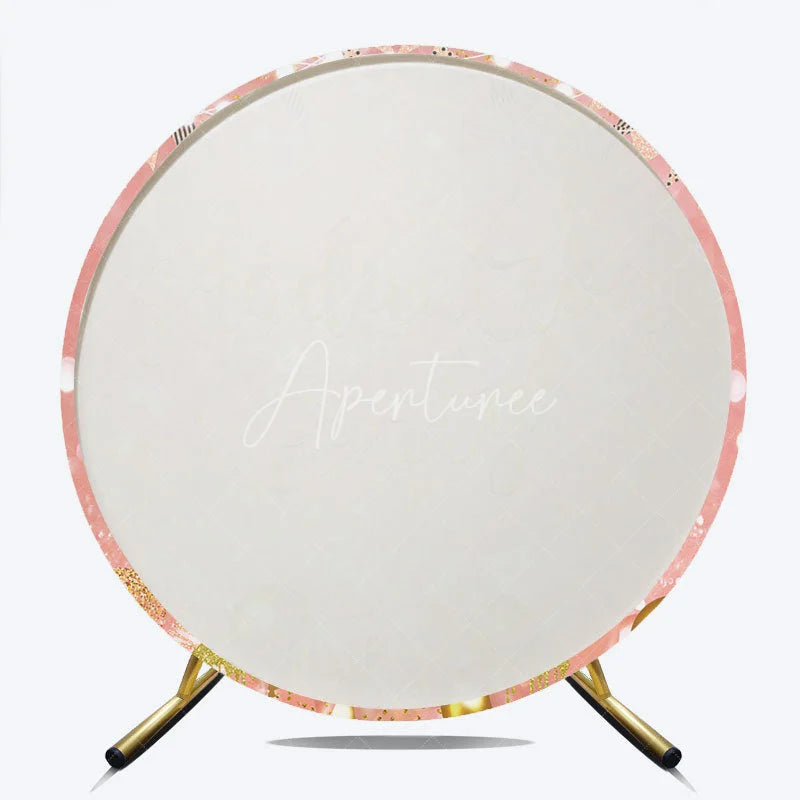 Aperturee - Aperturee Rose Gold Graduation Party Round Backdrop Glitter Balloons and Lights Celebration Decor