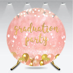 Aperturee - Aperturee Rose Gold Graduation Party Round Backdrop Glitter Balloons and Lights Celebration Decor