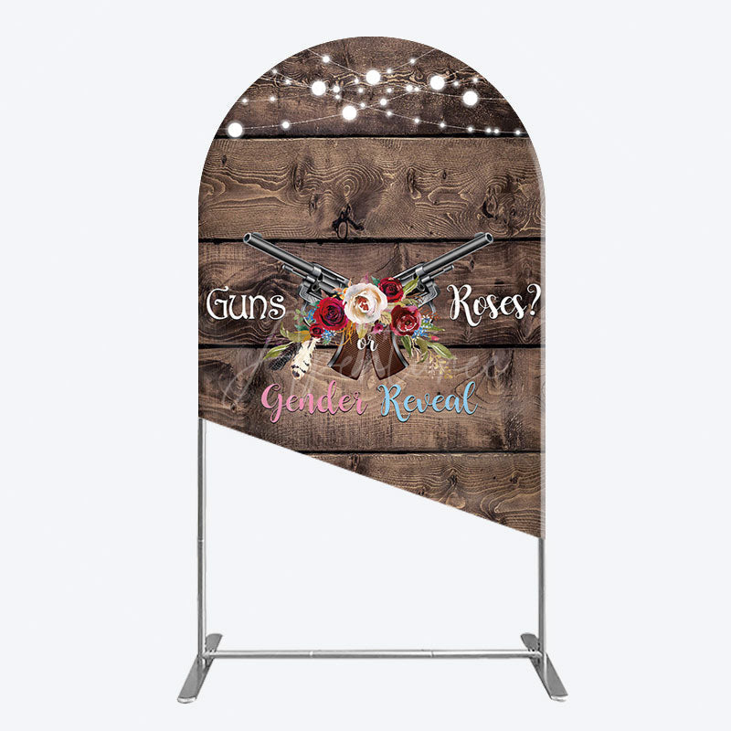 Aperturee - Aperturee Rose Guns Wooden Gender Reveal Arch Backdrop