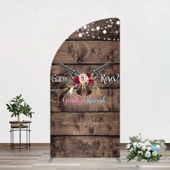 Aperturee - Aperturee Rose Guns Wooden Gender Reveal Half Moon Arch Backdrop