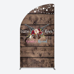 Aperturee - Aperturee Rose Guns Wooden Gender Reveal Half Moon Arch Backdrop