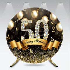 Aperturee - Aperturee Round Backdrop 50th Birthday Gold Diamond Cover Black Balloons Shine Circle Background Adult Milestone Party