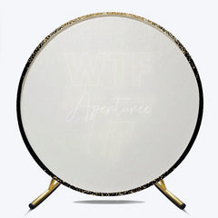 Aperturee - Aperturee Round Backdrop 50th Birthday Gold Glitter Funny WTF Whos Turning Fifty Neon Circle Cover