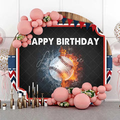Aperturee - Aperturee Round Backdrop Baseball Happy Birthday Fire and Water Splash Sports Circle Cover