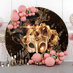 Aperturee - Aperturee Round Backdrop Black and Gold Masquerade Mask Vintage Roses Paisley Circle Cover