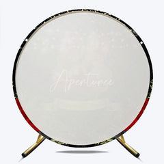 Aperturee - Aperturee Round Backdrop Black and Red Balloons Happy Birthday Red Roses Floral Circle Cover