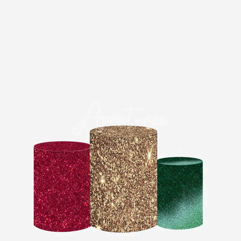 Aperturee - Aperturee Round Backdrop Boas Festas Red Satin Cover Gold Bells and Bow Circle Background Christmas Party Decoration