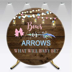 Aperturee - Aperturee Round Backdrop Bows or Arrows Rustic Wood and Mason Jars Gender Reveal Background What Will Baby Be Decor