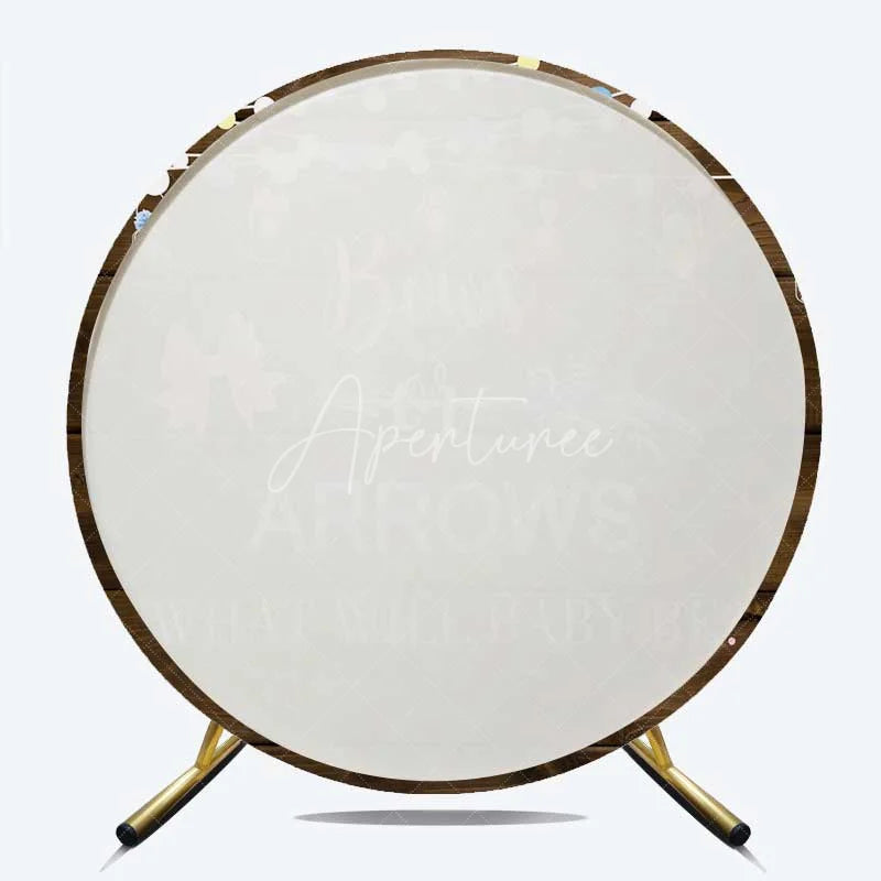 Aperturee - Aperturee Round Backdrop Bows or Arrows Rustic Wood and Mason Jars Gender Reveal Background What Will Baby Be Decor