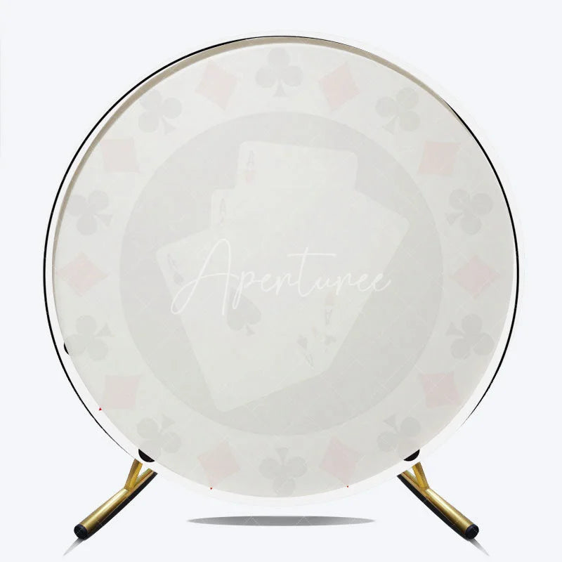 Aperturee - Aperturee Round Backdrop Casino Poker Chip Cover Las Vegas Aces Cards Circle Background Gambler Birthday Party Decoration