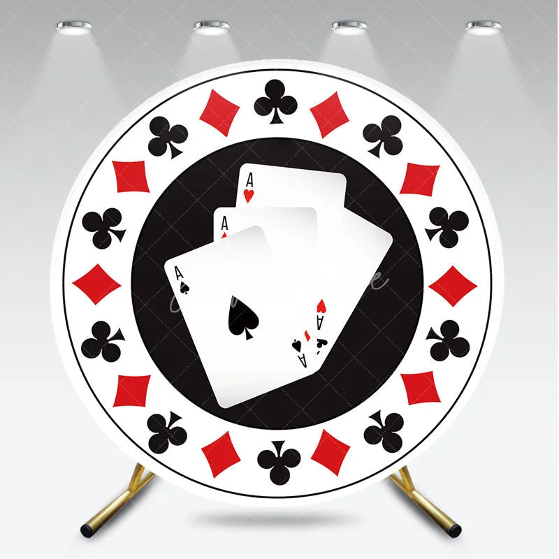 Aperturee - Aperturee Round Backdrop Casino Poker Chip Cover Las Vegas Aces Cards Circle Background Gambler Birthday Party Decoration