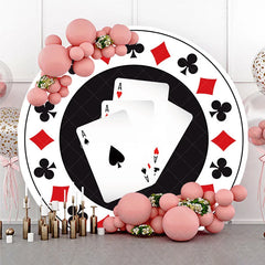 Aperturee - Aperturee Round Backdrop Casino Poker Chip Cover Las Vegas Aces Cards Circle Background Gambler Birthday Party Decoration
