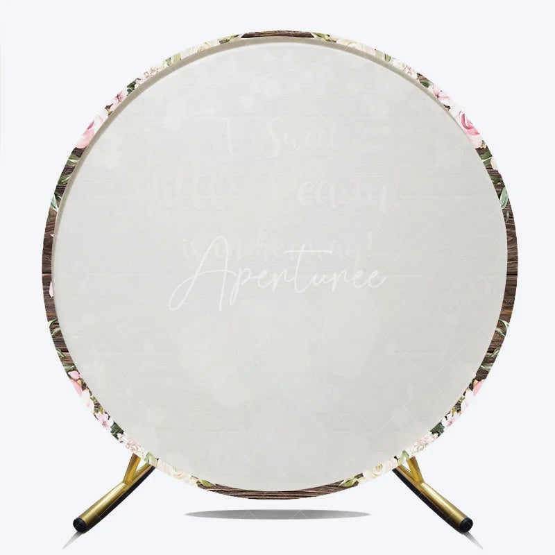 Aperturee - Aperturee Round Backdrop Elephant Baby Shower Pink Floral Wood Background A Sweet Little Peanut