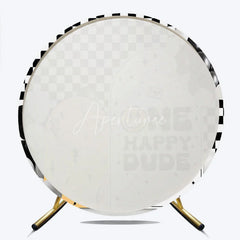Aperturee - Aperturee Round Backdrop One Happy Dude First Birthday Black White Checkerboard Smiley Face Circle Background Boy Party Prop