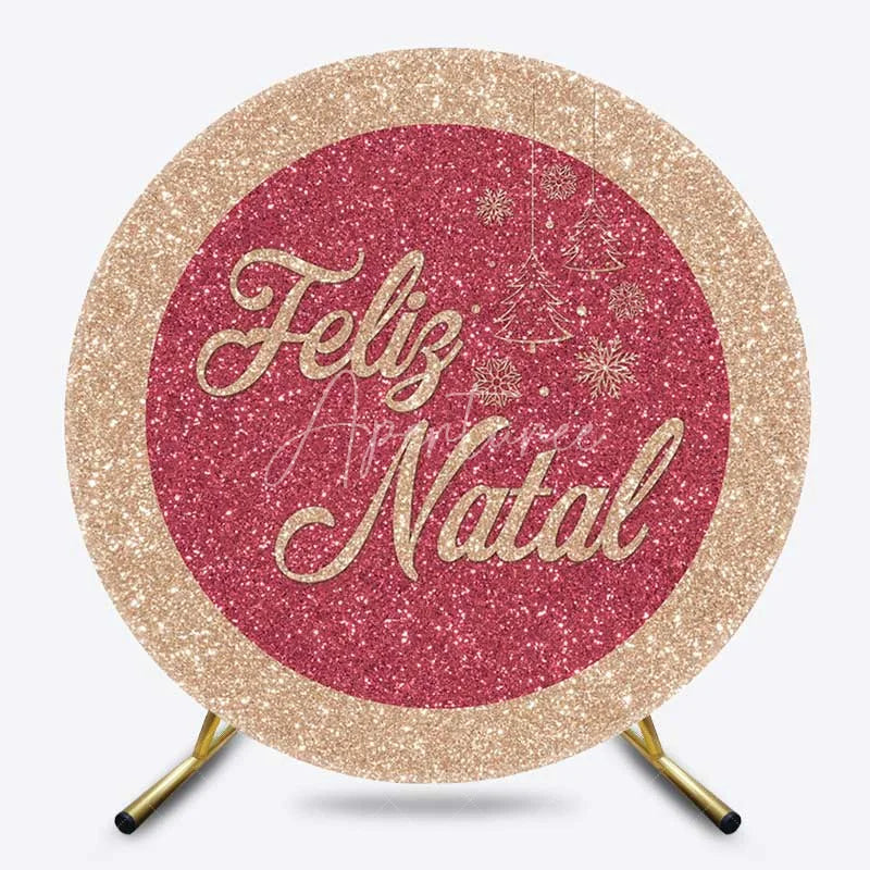 Aperturee - Aperturee Round Backdrop Pink Glitter Feliz Natal Cover Rose Gold Sparkle Christmas Tree Circle Background Holiday Party Prop