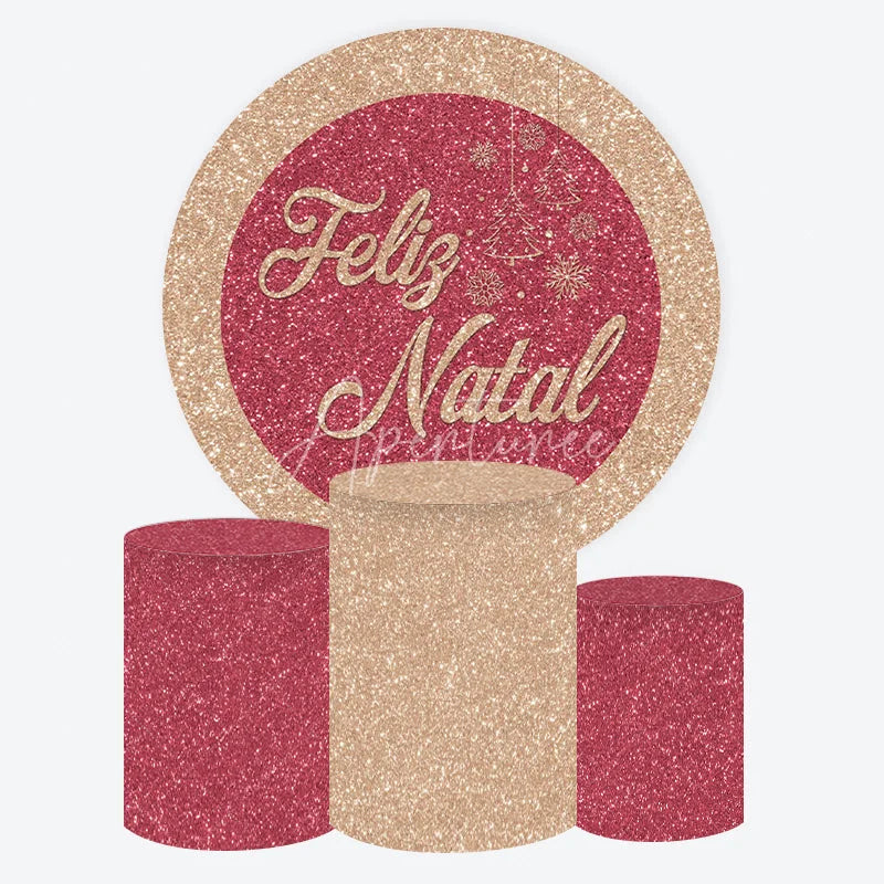 Aperturee - Aperturee Round Backdrop Pink Glitter Feliz Natal Cover Rose Gold Sparkle Christmas Tree Circle Background Holiday Party Prop