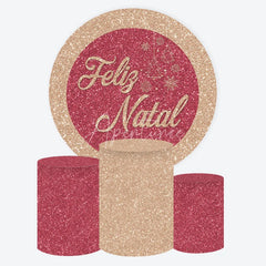 Aperturee - Aperturee Round Backdrop Pink Glitter Feliz Natal Cover Rose Gold Sparkle Christmas Tree Circle Background Holiday Party Prop