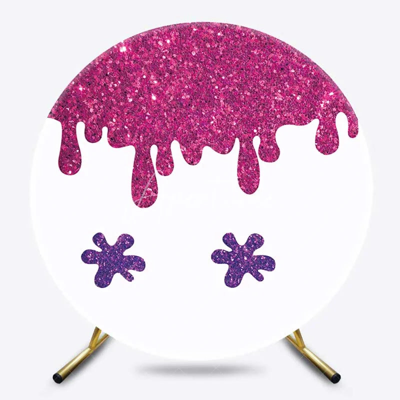Aperturee - Aperturee Round Backdrop Pink Glitter Slime Drip Cover Paint Splash Circle Background Girls Art Theme Birthday Party Decoration
