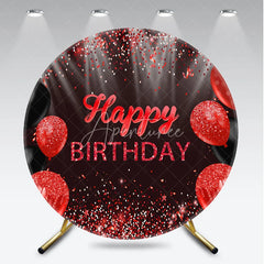 Aperturee - Aperturee Round Backdrop Red and Black Glitter Happy Birthday Sparkling Balloons Party Decor