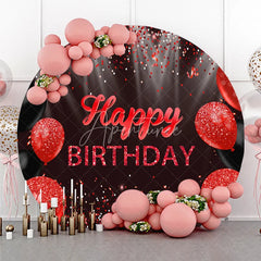 Aperturee - Aperturee Round Backdrop Red and Black Glitter Happy Birthday Sparkling Balloons Party Decor