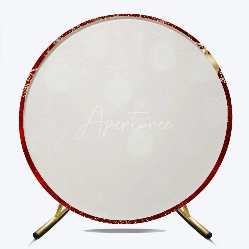 Aperturee - Aperturee Round Backdrop Red Christmas Gold Baubles Winter Xmas Snowflakes Sparkle Circle Cover