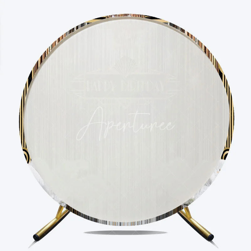 Aperturee - Aperturee Round Backdrop Roaring 20s Art Deco Cover Black Gold Silver Gatsby Style Circle Background Adult Birthday Party Decor