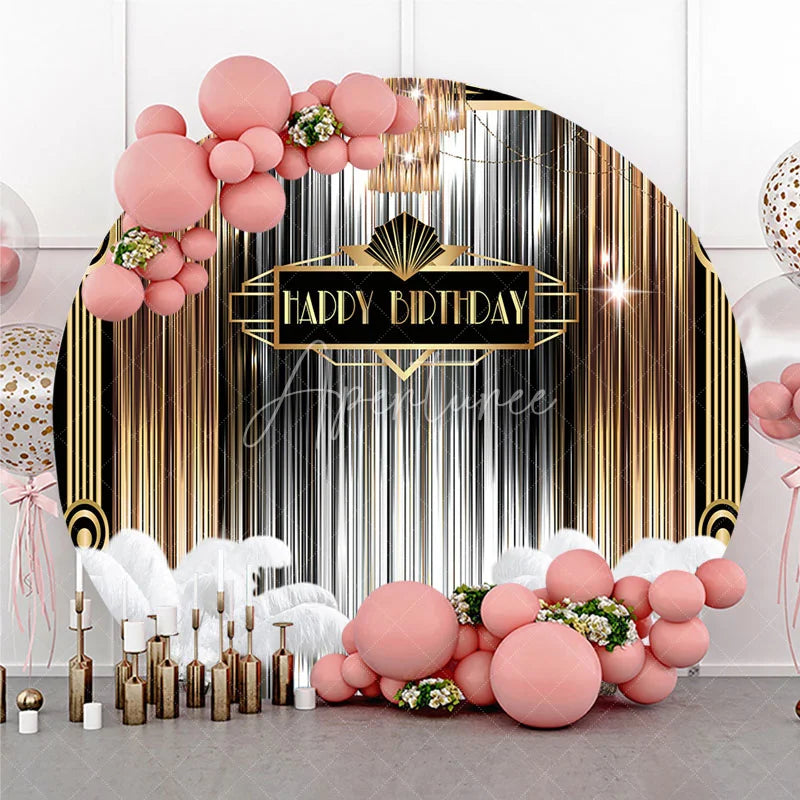 Aperturee - Aperturee Round Backdrop Roaring 20s Art Deco Cover Black Gold Silver Gatsby Style Circle Background Adult Birthday Party Decor