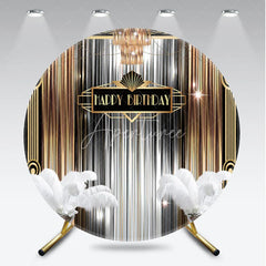 Aperturee - Aperturee Round Backdrop Roaring 20s Art Deco Cover Black Gold Silver Gatsby Style Circle Background Adult Birthday Party Decor