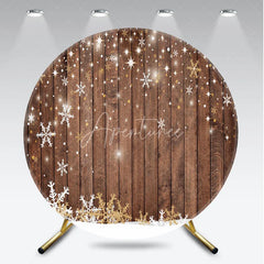 Aperturee - Aperturee Round Backdrop Rustic Wood Winter Snow White Snowflake Stars Circle Background Christmas Holiday Party Decoration