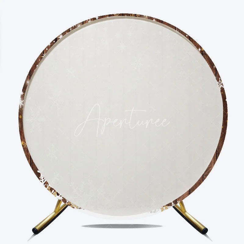 Aperturee - Aperturee Round Backdrop Rustic Wood Winter Snow White Snowflake Stars Circle Background Christmas Holiday Party Decoration