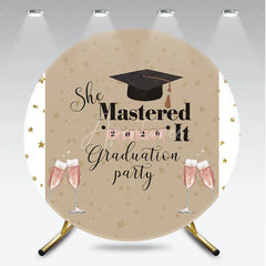Aperturee - Aperturee Round Backdrop She Mastered It Graduation Party 2026 Background Class of 2026 Celebration Decorations