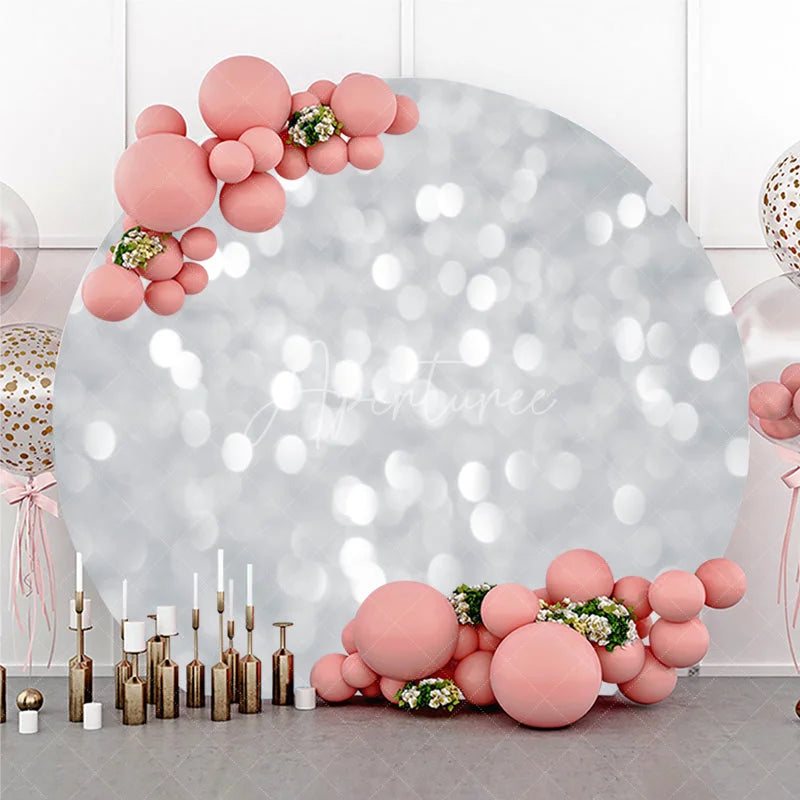 Aperturee - Aperturee Round Backdrop Silver Bokeh Glitter Spots Abstract White Shining Dots Circle Cover