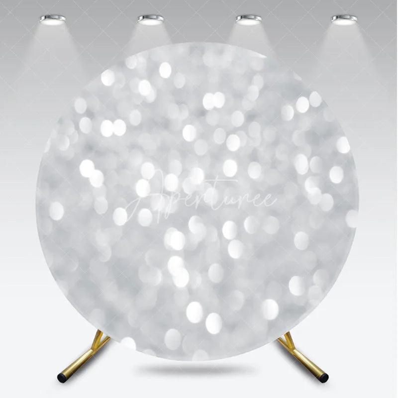 Aperturee - Aperturee Round Backdrop Silver Bokeh Glitter Spots Abstract White Shining Dots Circle Cover