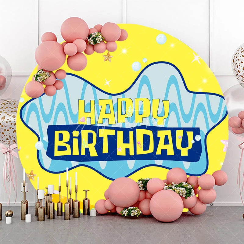 Aperturee - Aperturee Round Backdrop Underwater Cartoon Yellow Cover Blue Ocean Bubble Starfish Circle Background Kids Birthday Party Prop