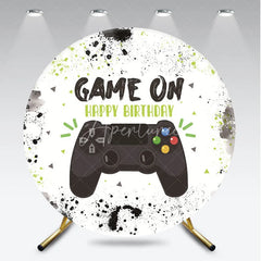Aperturee - Aperturee Round Backdrop Video Game Controller Happy Birthday Green Paint Splatter Gamer Circle Cover