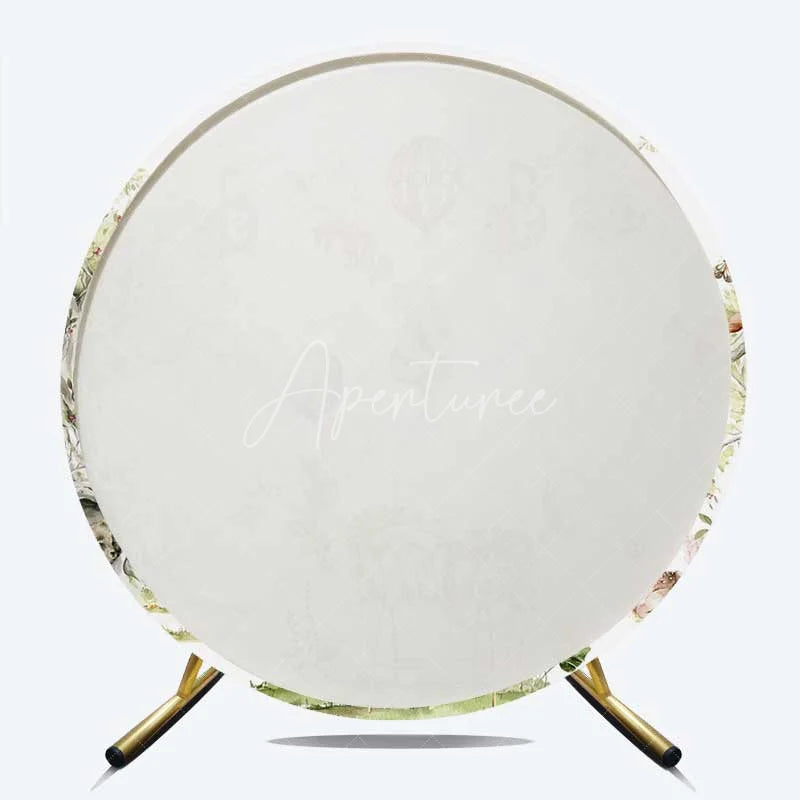Aperturee - Aperturee Round Backdrop Woodland Bear Watercolor Animals Baby Shower Circle Cover Decoration