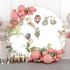 Aperturee - Aperturee Round Backdrop Woodland Bear Watercolor Animals Baby Shower Circle Cover Decoration