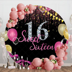 Aperturee - Aperturee Round Balloon Glitter Sweet 16 Birthday Backdrop