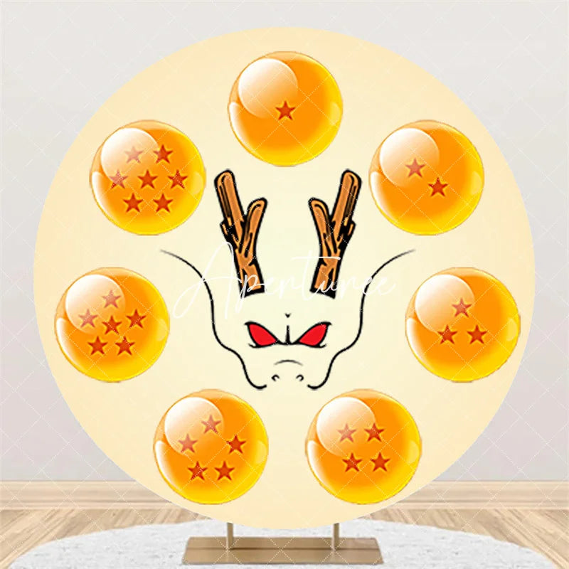 Aperturee - Aperturee Round Beige Fantasy Dragon Backdrop Magical Star Spheres Birthday Party Decoration for Kids and Baby Shower