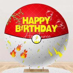 Aperturee - Aperturee Round Birthday Backdrop Red and White Adventure Ball Design Lightning Flames Leaves and Bubbles
