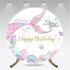 Aperturee - Aperturee Round Mermaid Birthday Backdrop Underwater Sea Life Party Supplies for Girls Birthday