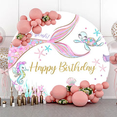 Aperturee - Aperturee Round Mermaid Birthday Backdrop Underwater Sea Life Party Supplies for Girls Birthday